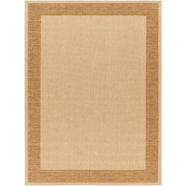 Livabliss Pismo Beach Camel Border 5 ft. x 7 ft. Indoor/Outdoor Area Rug