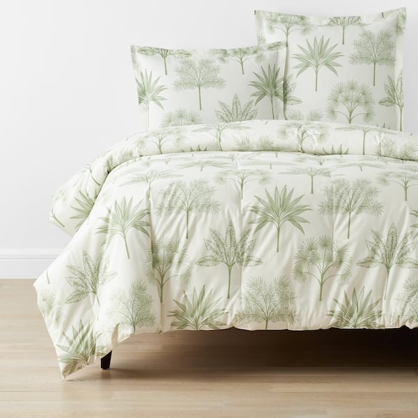 The Company Store Company Cotton Tulum Forest Moss Green Botanical Full Cotton Percale Comforter