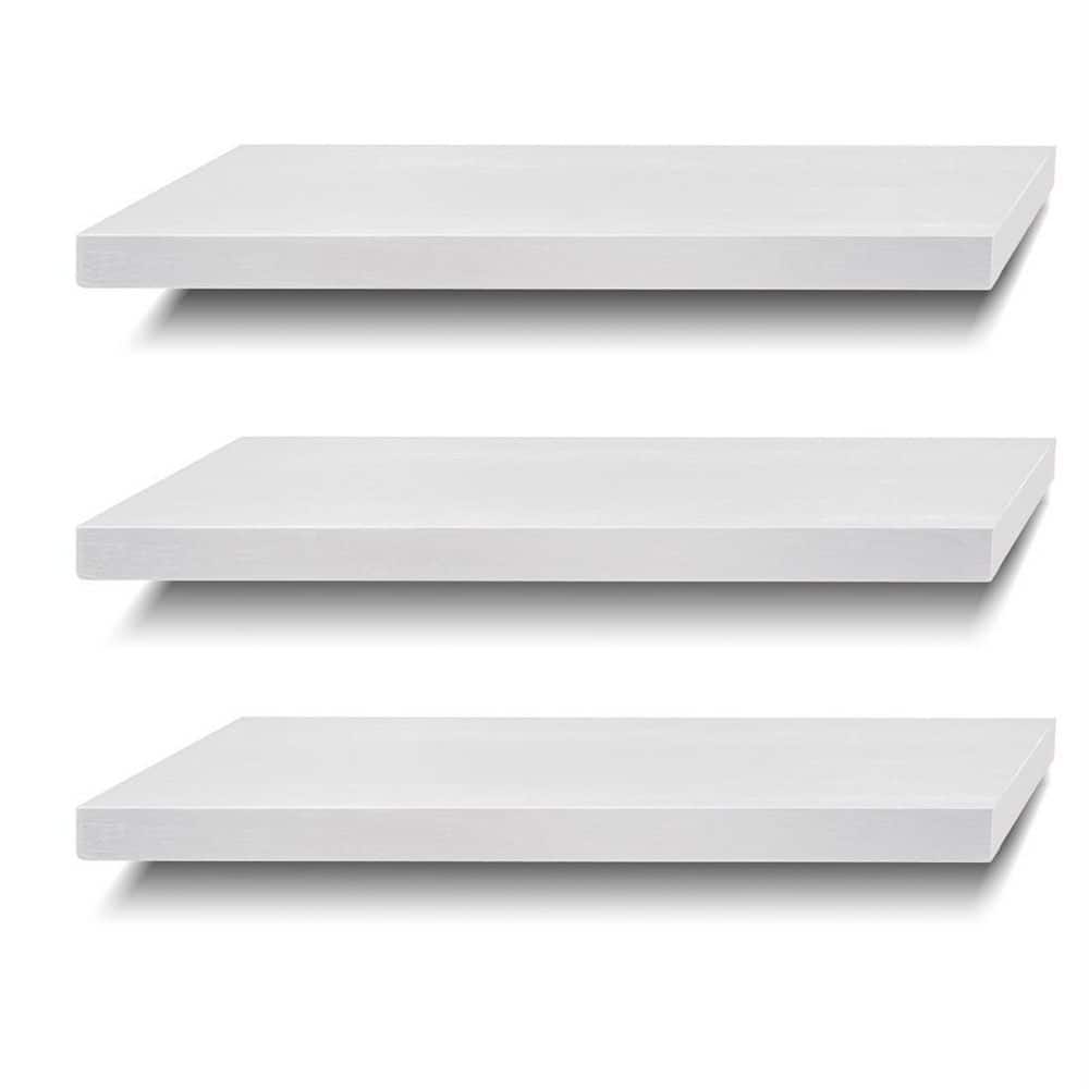 6.7 in. x 17 in. x 1 in. White Solid Wood Decorative Wall Shelves Floating 