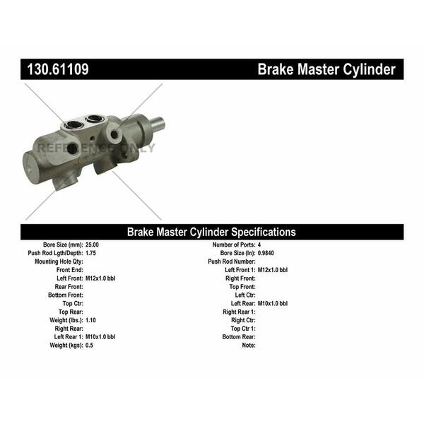 Centric Parts Brake Master Cylinder 1997-2000 Ford Contour V6