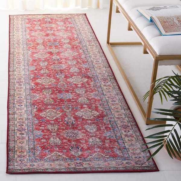 Tucson Rust/Beige 3 ft. x 8 ft. Machine Washable Border Floral Distressed Runner Rug