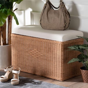 Eamon Brown Rattan and Fabric Ottoman