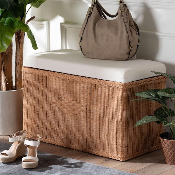 Eamon Brown Rattan and Fabric Ottoman