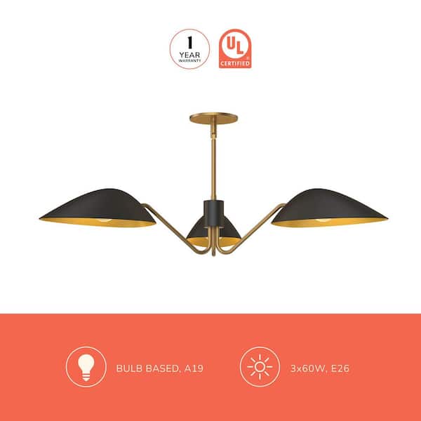 ALORA MOOD Oscar 36 in. 3 Light 60-Watt Aged Gold/White