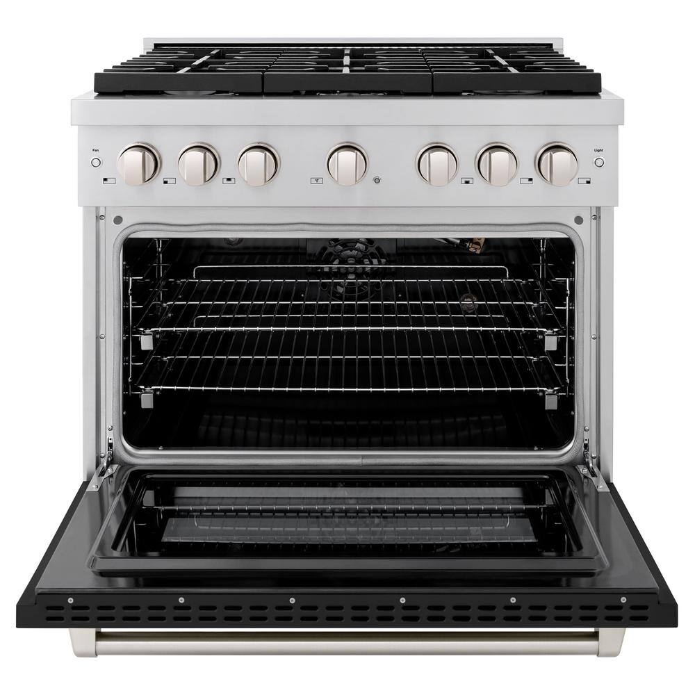 ZLINE 36" Stainless Steel Gas Range with Black Matte Door
