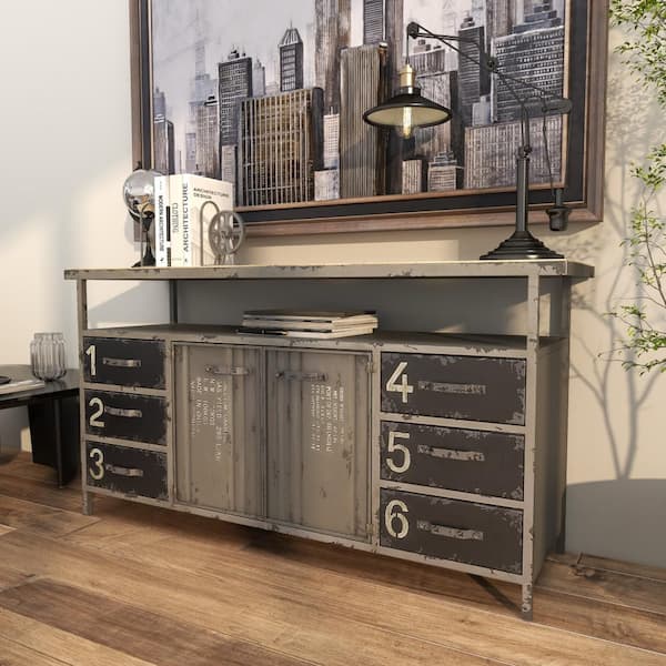 Litton Lane Gray Army Surplus Style 6 Drawers 2 Shelves and 2