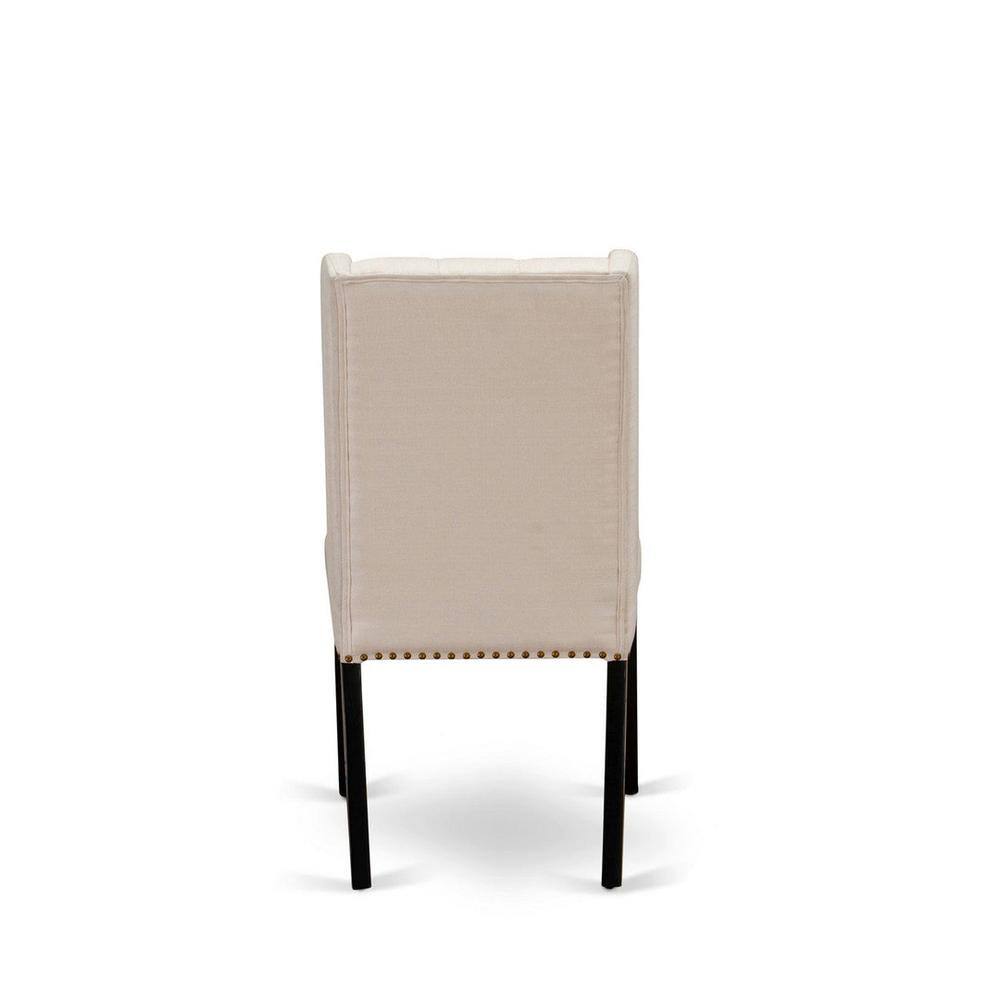 Cream Linen Upholstered Parsons Side Chairs with Black Wood Legs, Set of 2