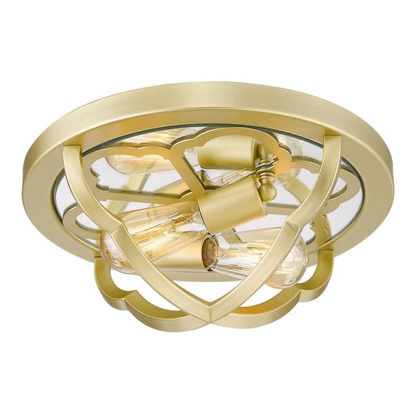 Golden Lighting Saxon 14.0 in. 2-Light Olympic Gold Flush Mount