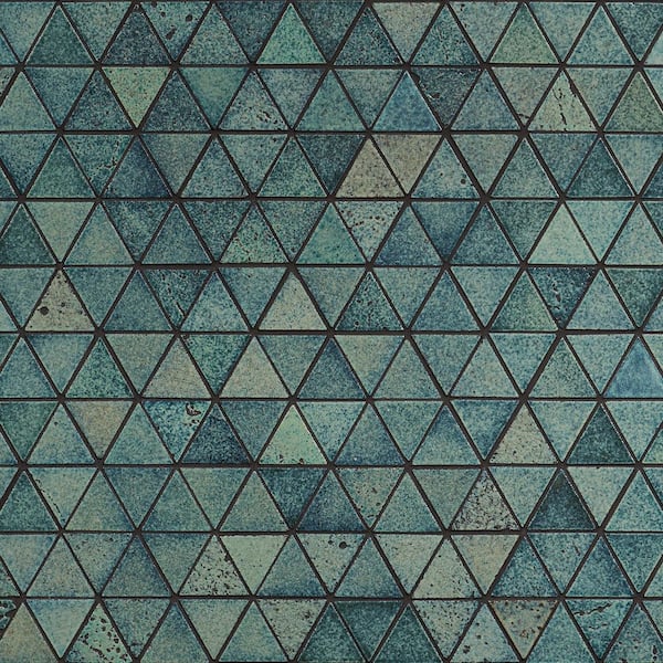 Ivy Hill Tile Williamsburg Green 10.62 in. x 14.56 in. Triangle Glossy Lava Stone Mosaic Floor and Wall Tile (1.07 sq. ft./Each)