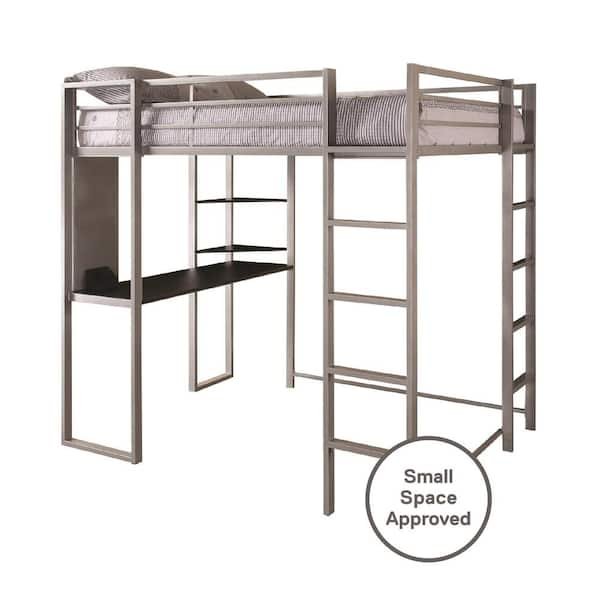 DHP Alana Silver Full Metal Loft Bed with Desk DE85862 The Home