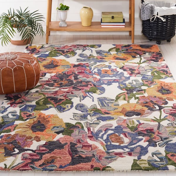 Blossom 5 ft. x 8 ft. Ivory/Blue Oversized Abstract Floral Area Rug