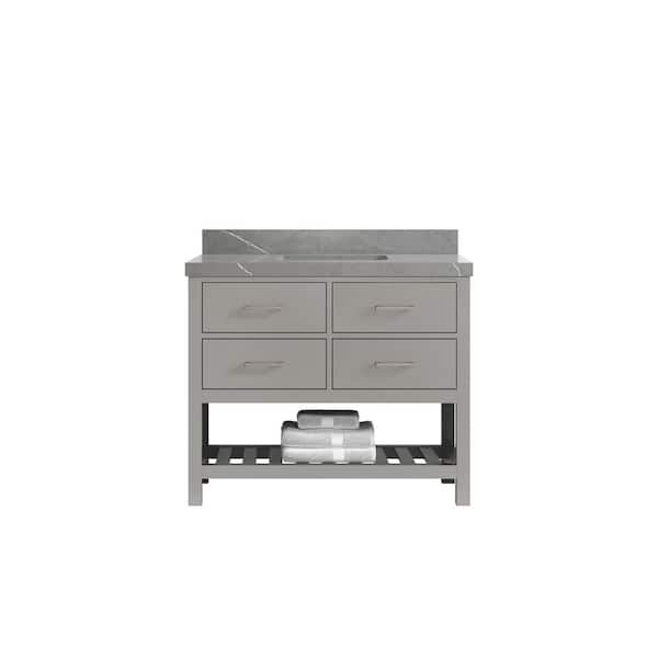 Willow Collections Parker 42 in. W x 22 in. D x 36 in. H Bath Vanity in Elephant Gray with 2 in. Piatra Quartz Top