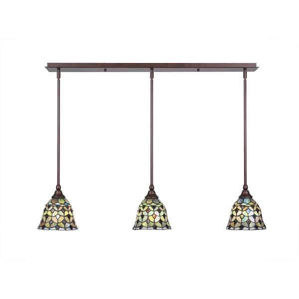 Unbranded Livingston 100-Watt 3 Light Bronze, Linear Pendant Light with 7 in. Crescent Art Glass Glass Shades No Bulbs Included