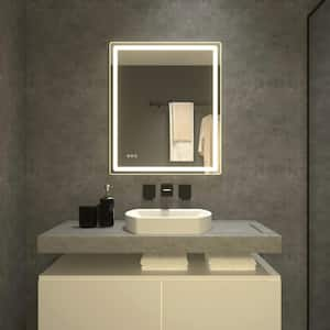 Eira 30 in. W x 36 in. H Round Corner Rectangular Frameless Wall Mount LED Bathroom Vanity Mirror in Polished Crystal