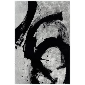 Onyx Gesture II Abstract Unframed Reverse Printed on Tempered Glass with Silver Leaf Wall Art 32 in. x 48 in.