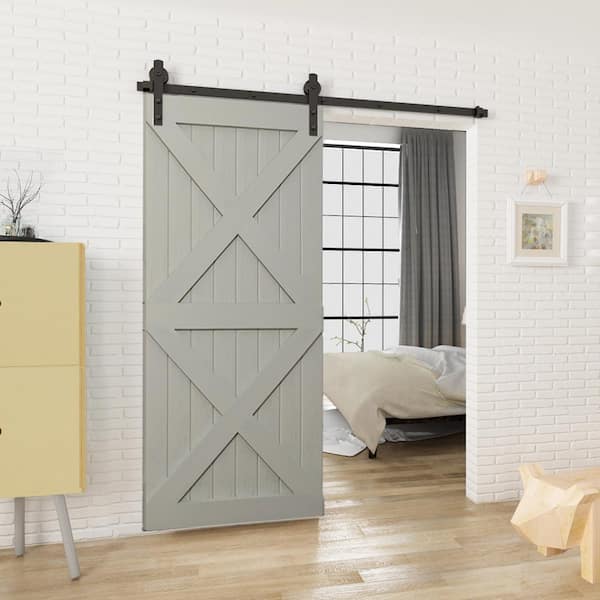 6.6 ft./79 in. Black Sliding Barn Door Track and Hardware Kit with I-Shape Hanger For Single Door