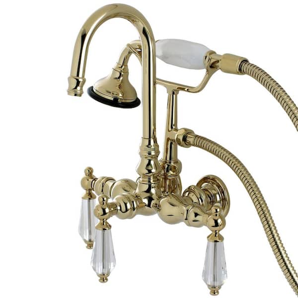 Aqua Eden Crystal 3-Handle Claw Foot Tub Faucet with Handshower in Polished Brass