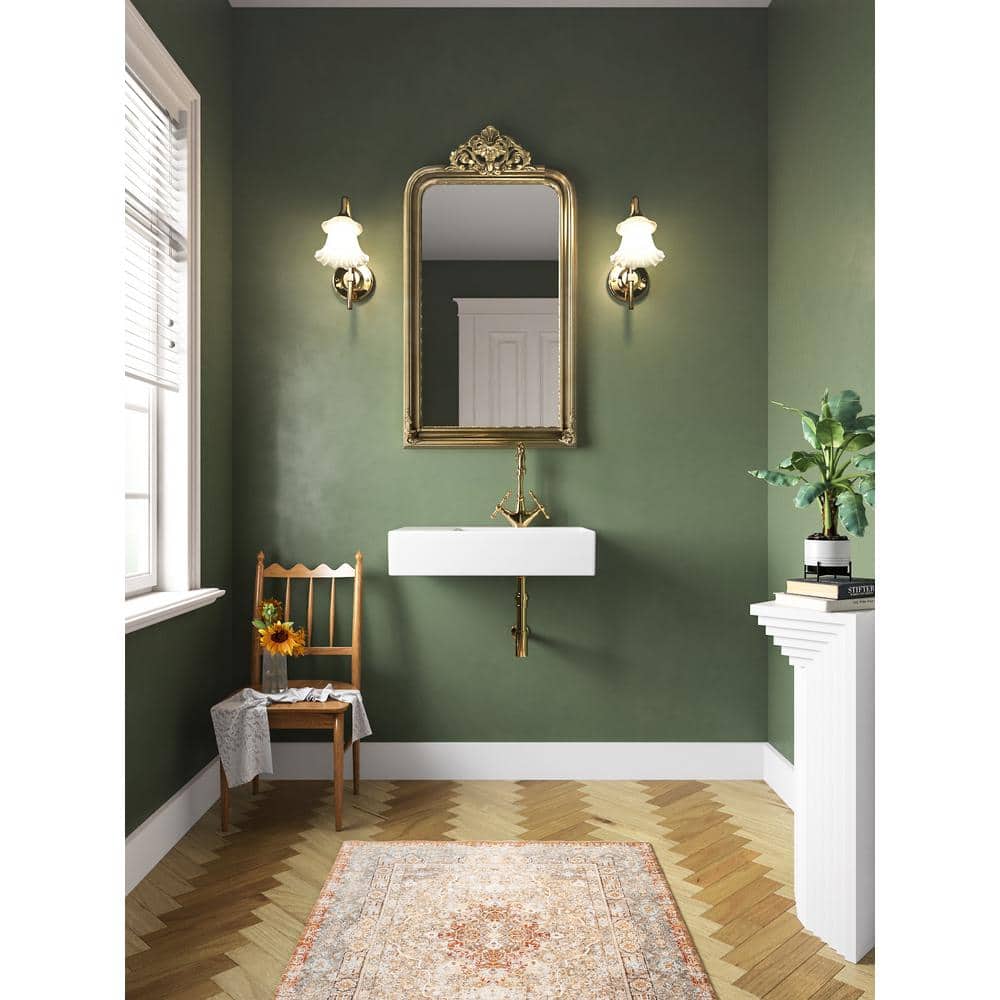 23.43'' White Ceramic Rectangular Wall Mount Bathroom Sink with Overflow
