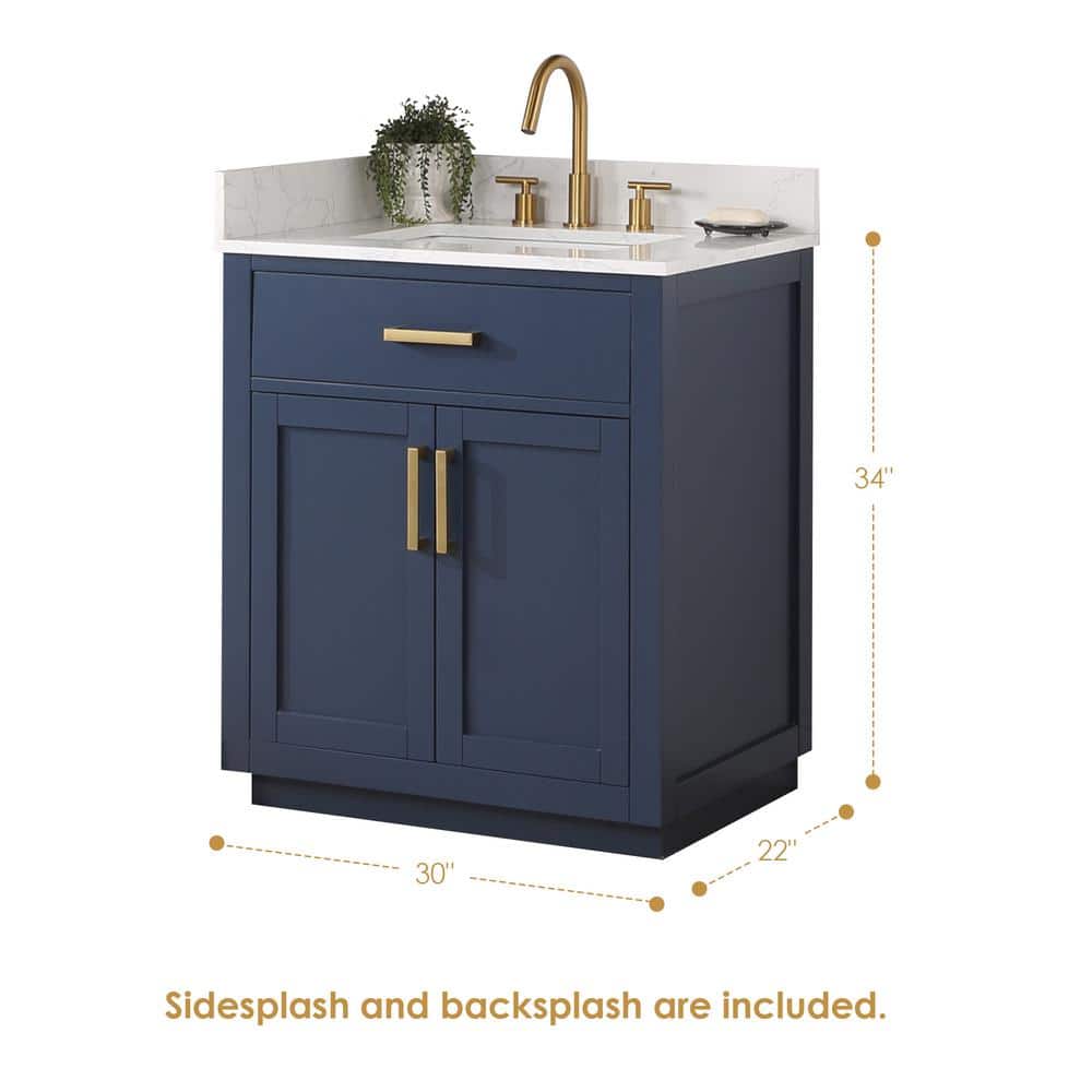 Gavino 30" Royal Blue Wood Vanity with Composite Stone Top