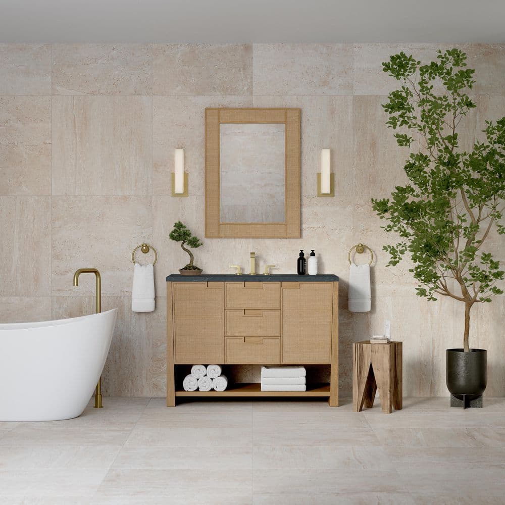 Solene 48.0 in. W x 23.5 in. D x 35.88 in. H Single Bath Vanity in Seaside Oak with Quartz Charcoal Soapstone Top price history on PriceWatchPro