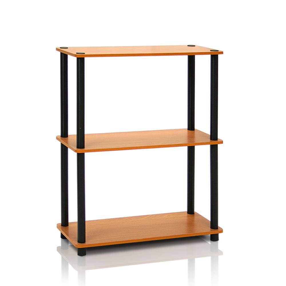 TURN-N-TUBE 29.6 in. Tall Light Cherry Oak/Black Wood 3-Shelf Bookcase