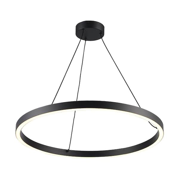 Hampton Bay 24 in. Kestle 1-Light Black Integrated LED Pendant