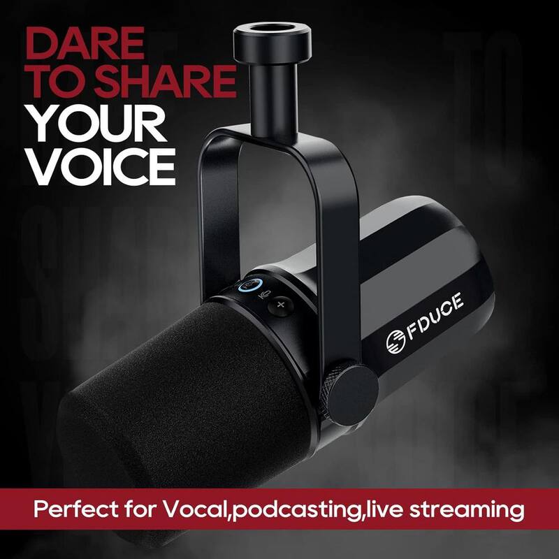 Dynamic Microphone with Built-in Headphone Output, LED Mute Button for Podcasting, Gaming, Live Streaming and Recording