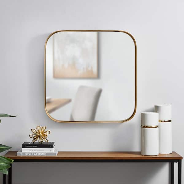 Home Decorators Collection Medium Square Gold Modern Mirror with Deep-Set Frame and Rounded Corners (26 in. H x 26 in. W)