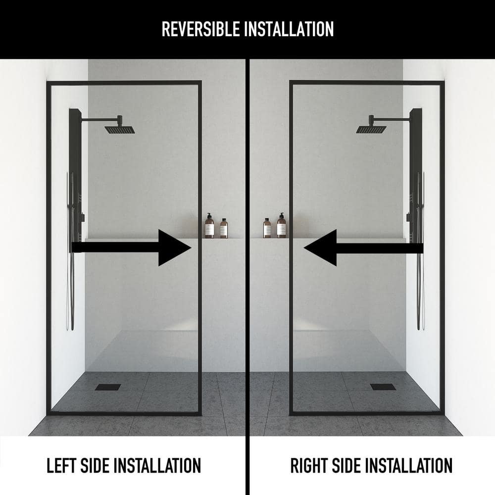 Meridian 34'' W x 74'' H Matte Black Clear Glass Shower Screen