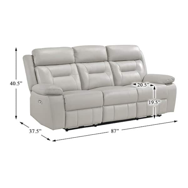 Lazzara Emillia 87 in. W Pillow Arm Leather Rectangle Power Double