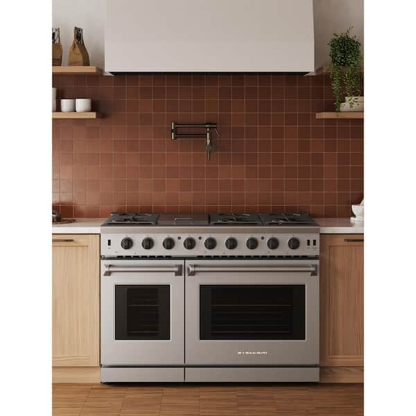48 in. 6-Burners 6.8 cu. ft. Double Oven Freestanding Professional Gas Range in Stainless Steel, Griddle,Convection Oven