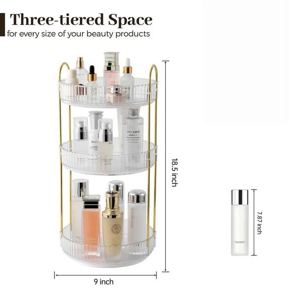 3-Tier 360° Rotating Makeup Organizer for Vanity Countertop - White Moclever 360° Rotating Makeup Organizer 3 Tier Cosmetic  main image 2