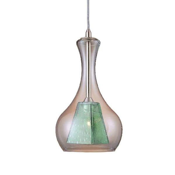 Hampton Bay 1-Light Clear/Green Double Glass Pendant