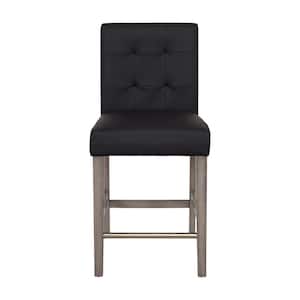 Leila 25 in Graphite Black Full Back Wood Frame Cushioned Counter Height Stool with Leatherette Seat