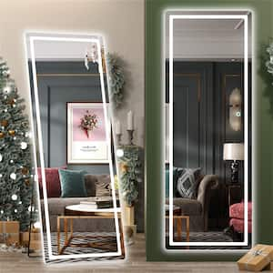 48 in. W x 72 in. H Rectangle White Frame LED Floor Mirror, Full Body Dressing Standing Mirror, Hanging Mounted Mirror