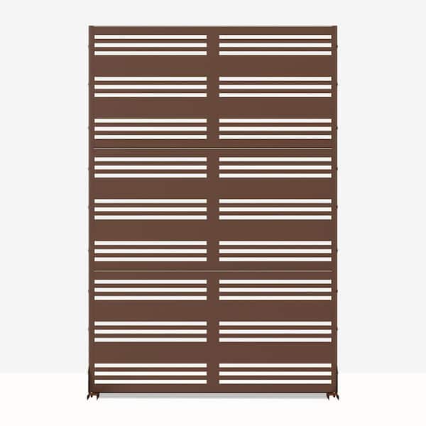 3.92 ft. x 6 ft. Outdoor and Indoor Freestanding Metal Flat Framed Privacy Screen, Fence Panels in Brown