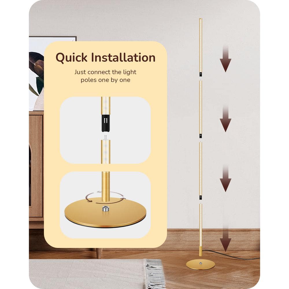 57" Gold Metal LED Corner Floor Lamp with Warm White Light