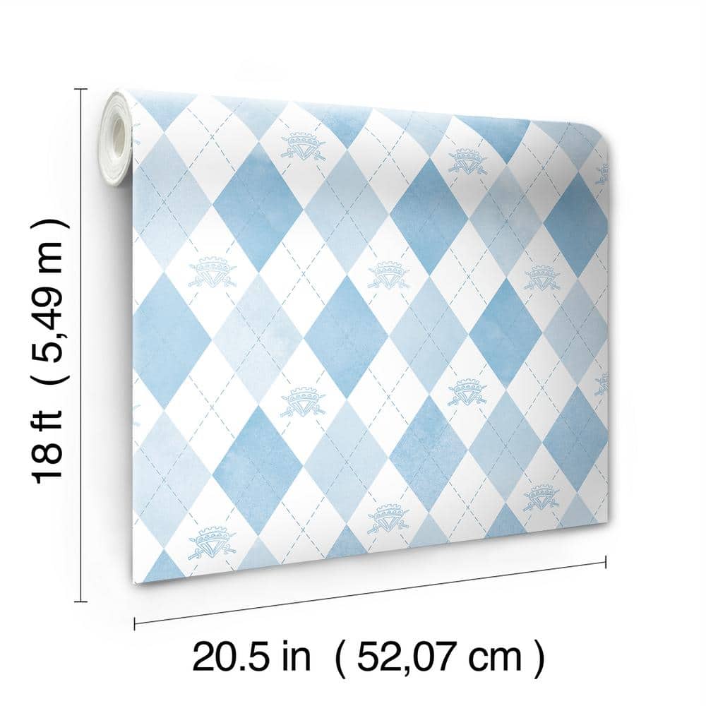 Blue and White Argyle Kids' Peel and Stick Wallpaper