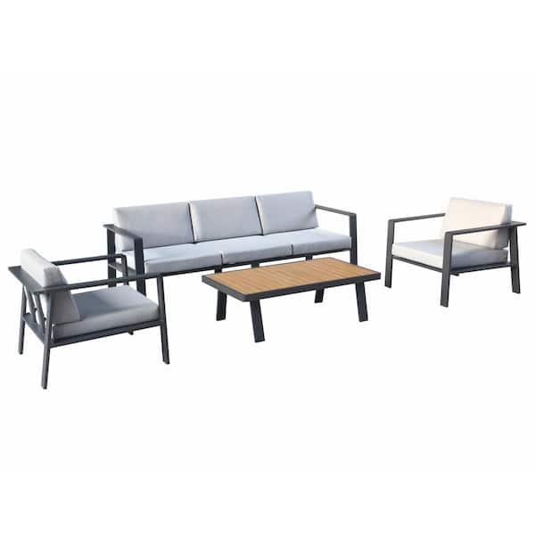 DIRECT WICKER Zuri 4-Piece Aluminum Patio Conversation Set with Gray Cushions