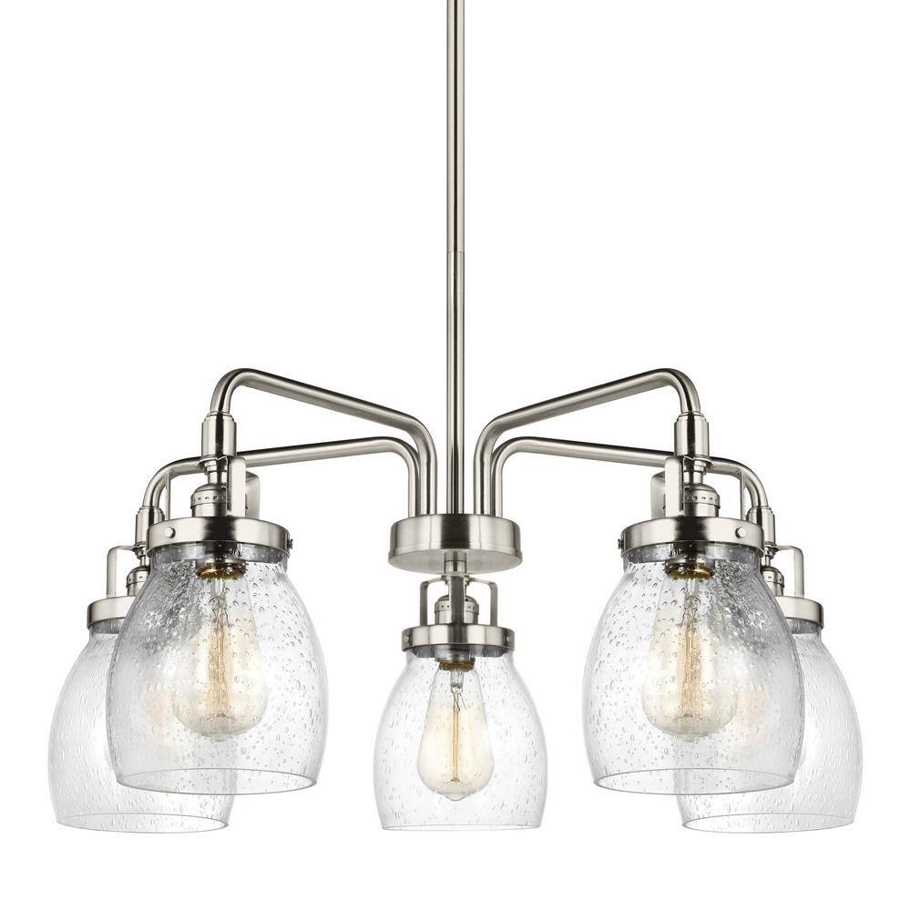 Brushed Nickel 5-Light Chandelier with Clear Seeded Glass Shades