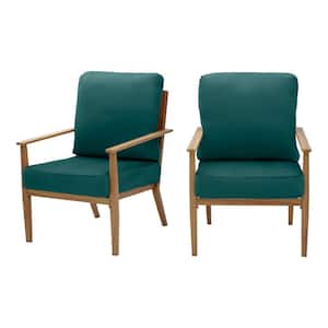 Alderton Brown Steel Outdoor Patio Lounge Chair with CushionGuard Malachite Green Cushions (2-Pack)