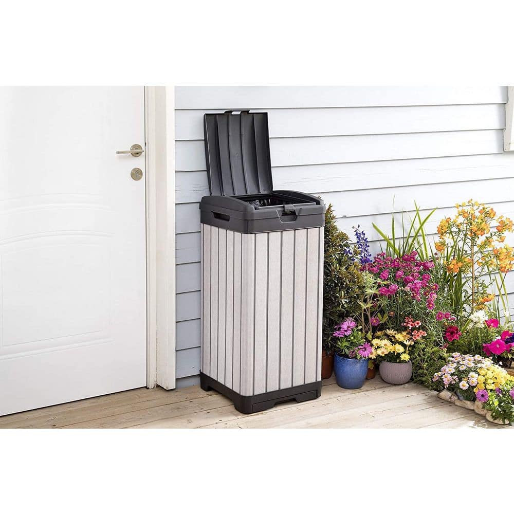 Gray Heavy Duty Plastic Outdoor Trash Can with Double Lid
