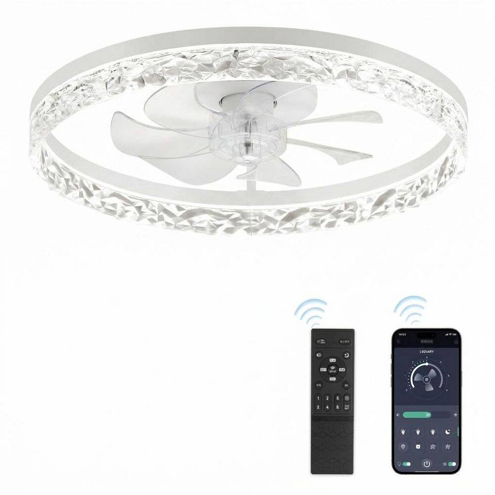 20 in. White Housing White Blade Flush Mount Modern Ceiling Fan with Light with Remote Included, 6 Speeds, Dimmable price history on PriceWatchPro