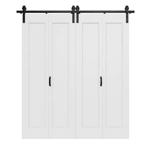 72 in. x 84 in. Paneled 1-Lite White Primed Hollow Core MDF Composite Bi-fold Door with Bifold Barn Door Hardware