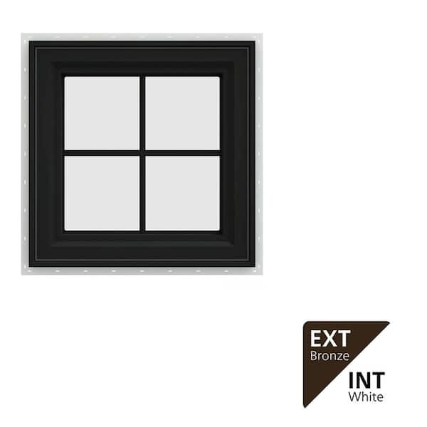 24 in. x 24 in. V-4500 Series Bronze FiniShield Vinyl Right-Handed Casement Window with Colonial Grids/Grilles