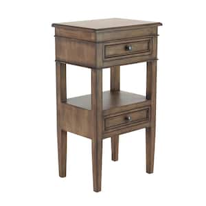 12 in. Light Brown 2 Drawers and 1 Shelf Large Rectangle Wood End Accent Table