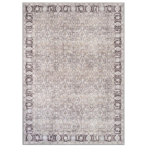 Elise Distressed Machine Washable Gray 7 ft. 6 in. x 9 ft. 6 in. Area Rug