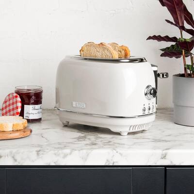 Heritage 900-Watt 2-Slice Wide Slot Ivory White Retro Toaster with Removable Crumb Tray and Adjustable Settings