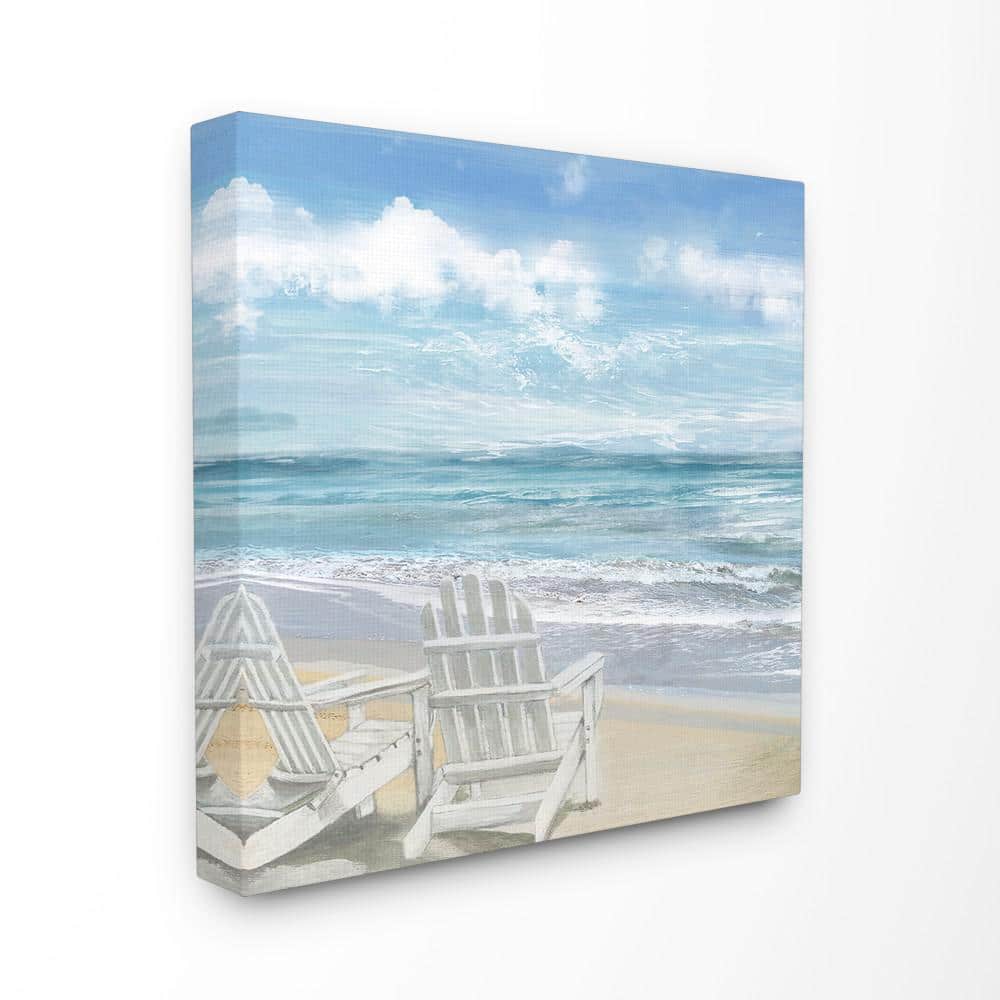 White Adirondack Chairs on Beach Canvas Art, 24 x 24