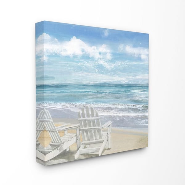 Stupell Industries 24 in. x 24 in. "White Adirondack Chairs on the Beach Painting"by Artist Main Line Art & Design Canvas Wall Art